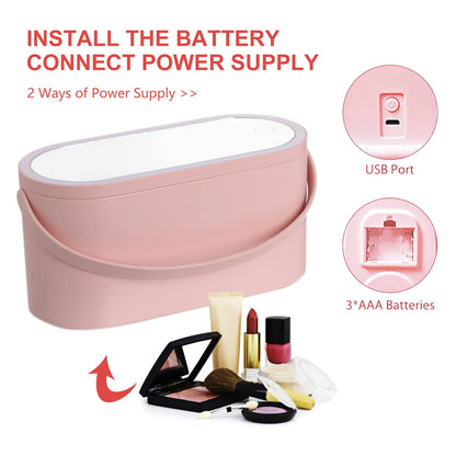 All-in-One LED Makeup Organizer Box with Rechargeable 5200K Mirror – Portable Cosmetic Storage, Adjustable Dividers & USB Charging, Travel Vanity Case for Makeup, Skincare & Jewelry