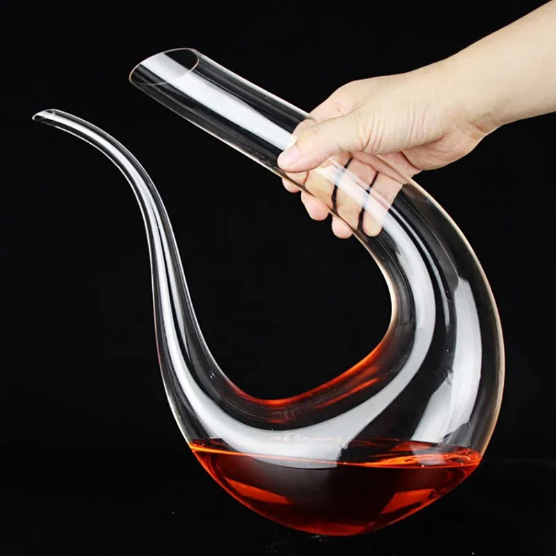 Hand-Blown Crystal Wine Decanter 1.5L - Lead-Free U-Shaped Glass Aerator for Wine & Whiskey, Premium Bar Accessories for Home Entertainment