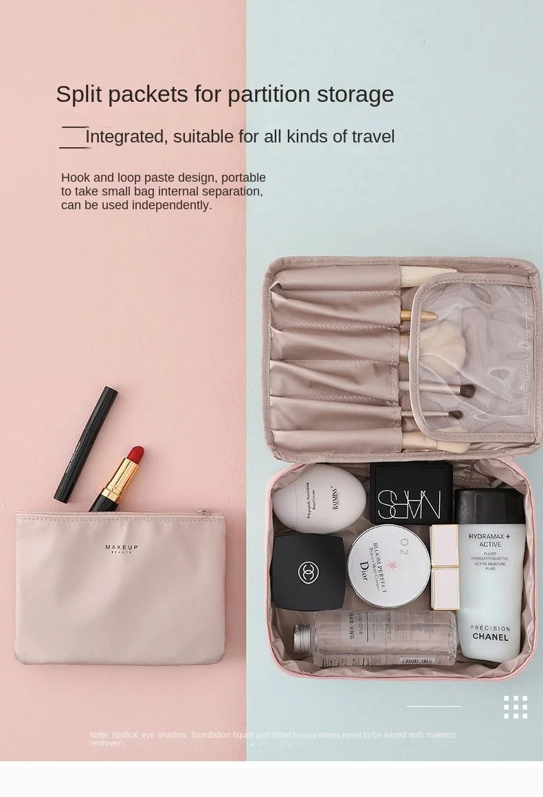 Elegant Travel Makeup Bag - Waterproof Nylon Cosmetic Storage with Smart Organization System