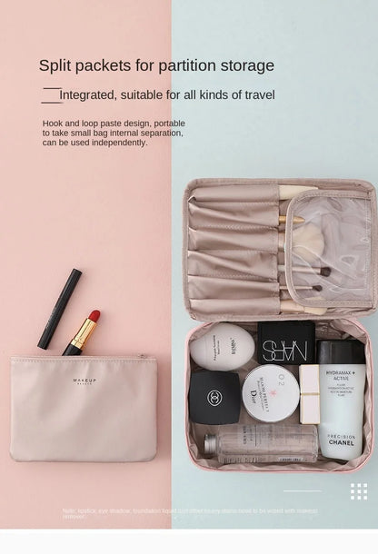Elegant Travel Makeup Bag - Waterproof Nylon Cosmetic Storage with Smart Organization System