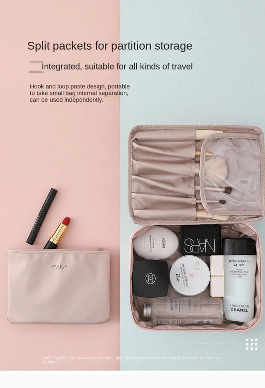 Elegant Travel Makeup Bag - Waterproof Nylon Cosmetic Storage with Smart Organization System