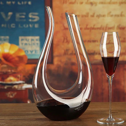 Hand-Blown Crystal Wine Decanter 1.5L - Lead-Free U-Shaped Glass Aerator for Wine & Whiskey, Premium Bar Accessories for Home Entertainment