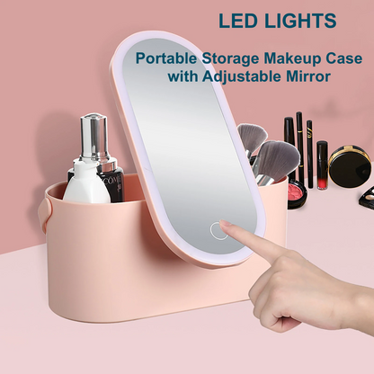 All-in-One LED Makeup Organizer Box with Rechargeable 5200K Mirror – Portable Cosmetic Storage, Adjustable Dividers & USB Charging, Travel Vanity Case for Makeup, Skincare & Jewelry