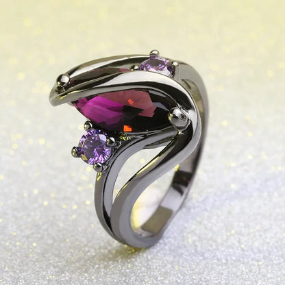 Marquise and Amethyst Engagement Ring - Purple Crystal Bypass Design