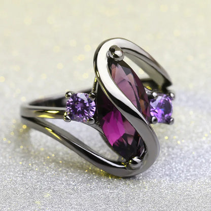 Marquise and Amethyst Engagement Ring - Purple Crystal Bypass Design