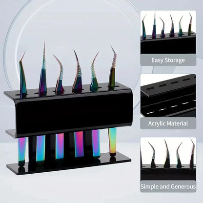 Premium 6-Slot Acrylic Tweezers Organizer Stand - Professional Organizer for Lash Extensions, Makeup & Beauty Tools, Lash Artists, Makeup, & Tattoo Tools (White/Marble/Black)