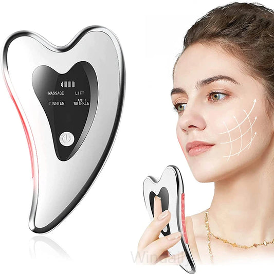 Rechargeable 4-in-1 Electric Gua Sha: Anti-Aging Facial & Body Massager with Heat & Red/Blue Light Therapy