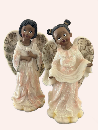 Heavenly Love: Afrocentric Mother & Daughter Angel Figurine Set