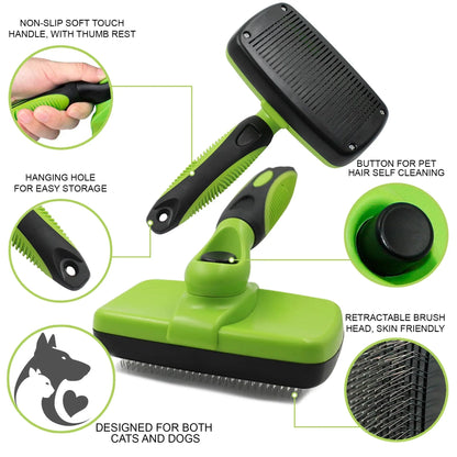 Self-Cleaning Slicker Brush for Dogs and Cats - The Ultimate Dog Brush for Shedding Hair and Fur