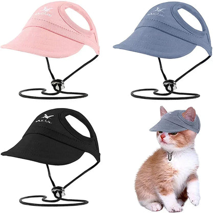 Cute Adjustable Cat and Dog Baseball Cap Canvas Cap With Ear Holes For Pet Dogs and Cats