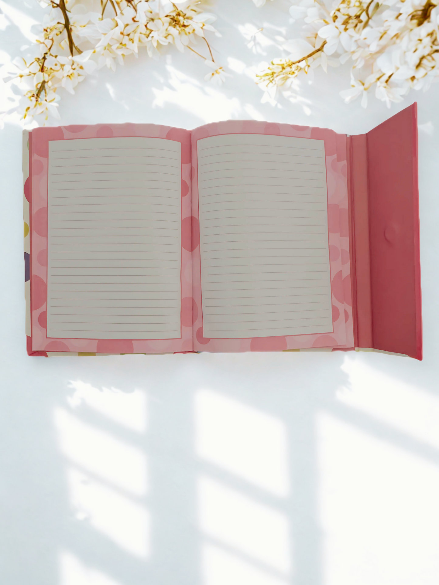 Vibrant Polka Dot Striped A5 Hardbound Writing Journal Notebook - 144 Lines Pages with Magnetic Closure for Students & Writers