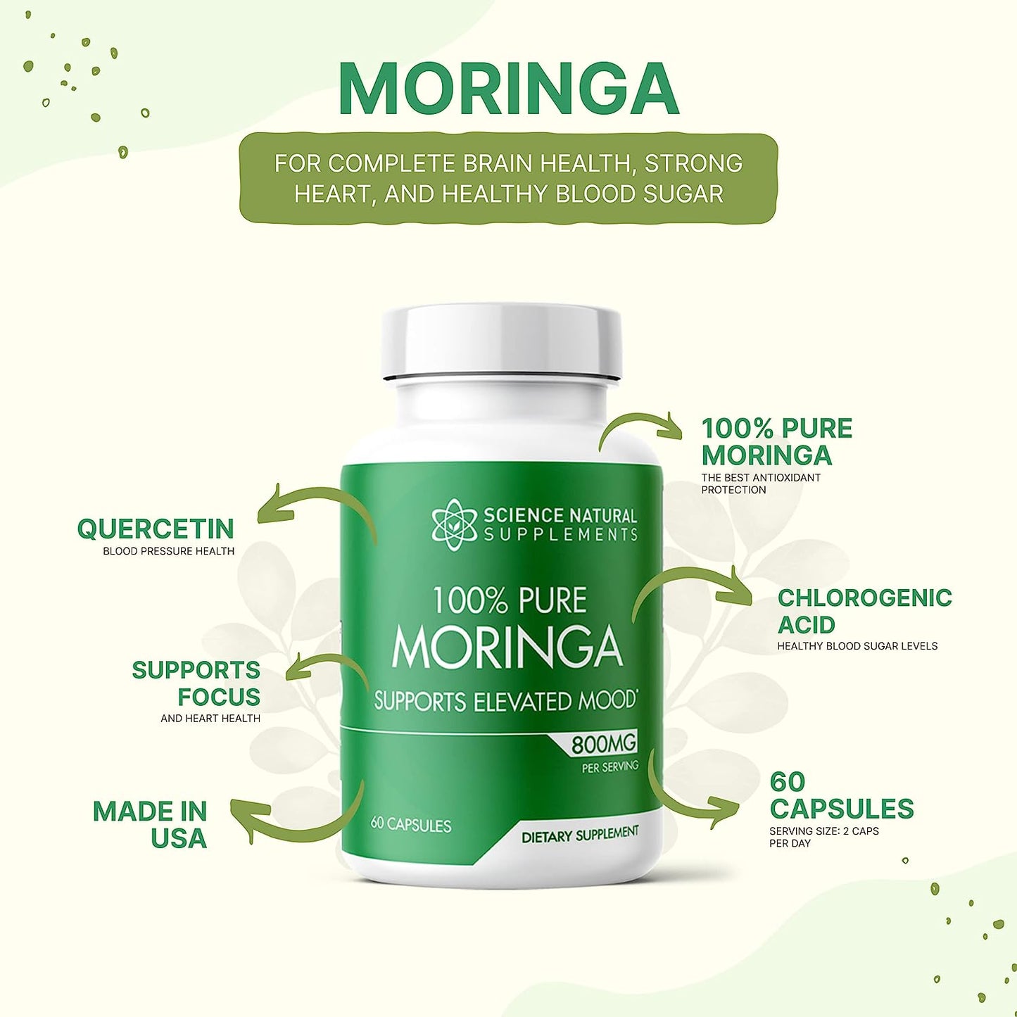 Science Natural Supplements: 100% Pure 800mg Moringa Capsules (60 Count)