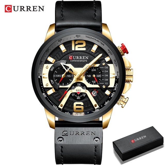 Leather Military Chronograph Wristwatch