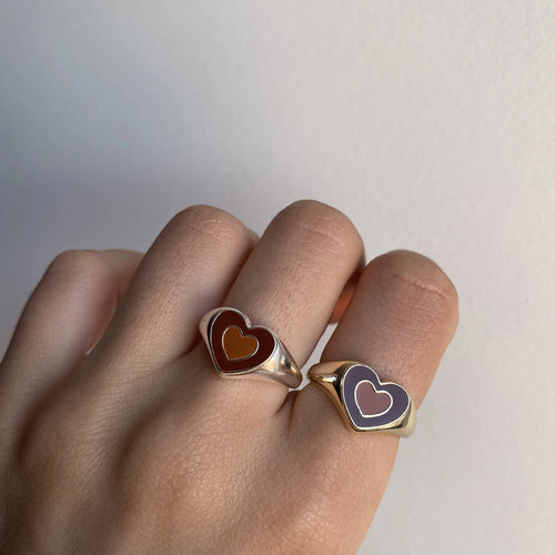 Vintage Heart Ring:  Alloy, Electroplated Finish - Orange/Green/Brown Gold & Silver - Sizes 6, 7, 8