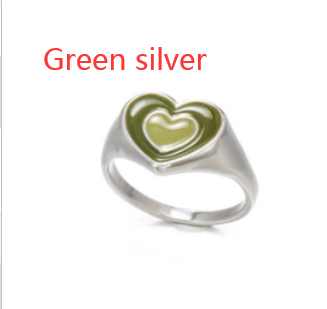 Vintage Heart Ring:  Alloy, Electroplated Finish - Orange/Green/Brown Gold & Silver - Sizes 6, 7, 8