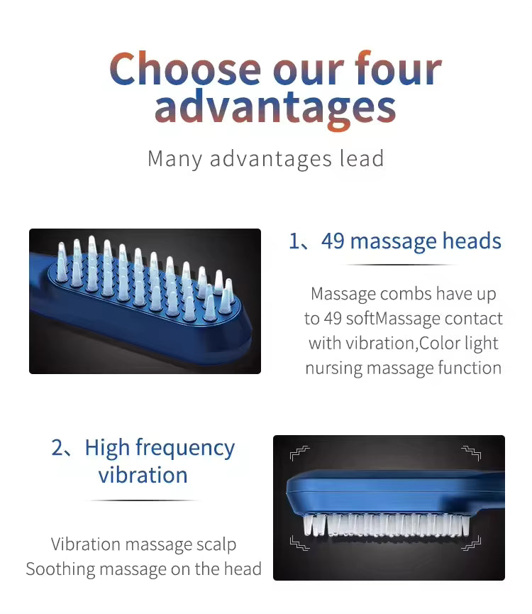 Rechargeable Portable LED Hair Growth Comb - Travel-Size Scalp Massager with Red/Blue Light Therapy & 9 Treatment Modes