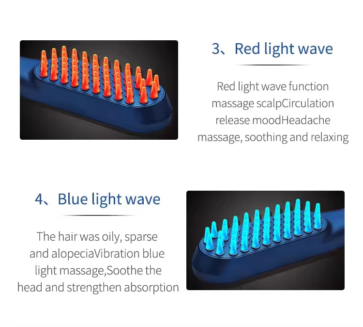 Rechargeable Portable LED Hair Growth Comb - Travel-Size Scalp Massager with Red/Blue Light Therapy & 9 Treatment Modes