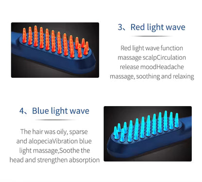 Rechargeable Portable LED Hair Growth Comb - Travel-Size Scalp Massager with Red/Blue Light Therapy & 9 Treatment Modes