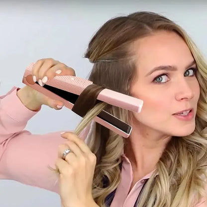 Portable Cordless Hair Straightener & Curler - USB Rechargeable 2-in-1 Flat Iron with Tourmaline Ceramic Plates | 30-Second Heat-Up, 3 Temperature Settings for All Hair Types