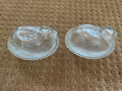 Set of 2 Vintage Indiana Glass Sleeping "Cat on a Nest" Candy Dish, Clear - A Whimsical Collectible for Cat Lovers