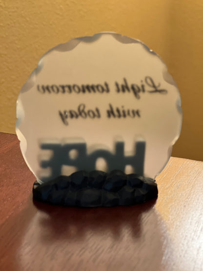 "Light Tomorrow with Today" HOPE Inspirational Glass Plaque | Motivational Desk Decor