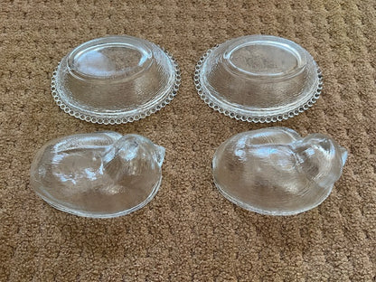 Set of 2 Vintage Indiana Glass Sleeping "Cat on a Nest" Candy Dish, Clear - A Whimsical Collectible for Cat Lovers