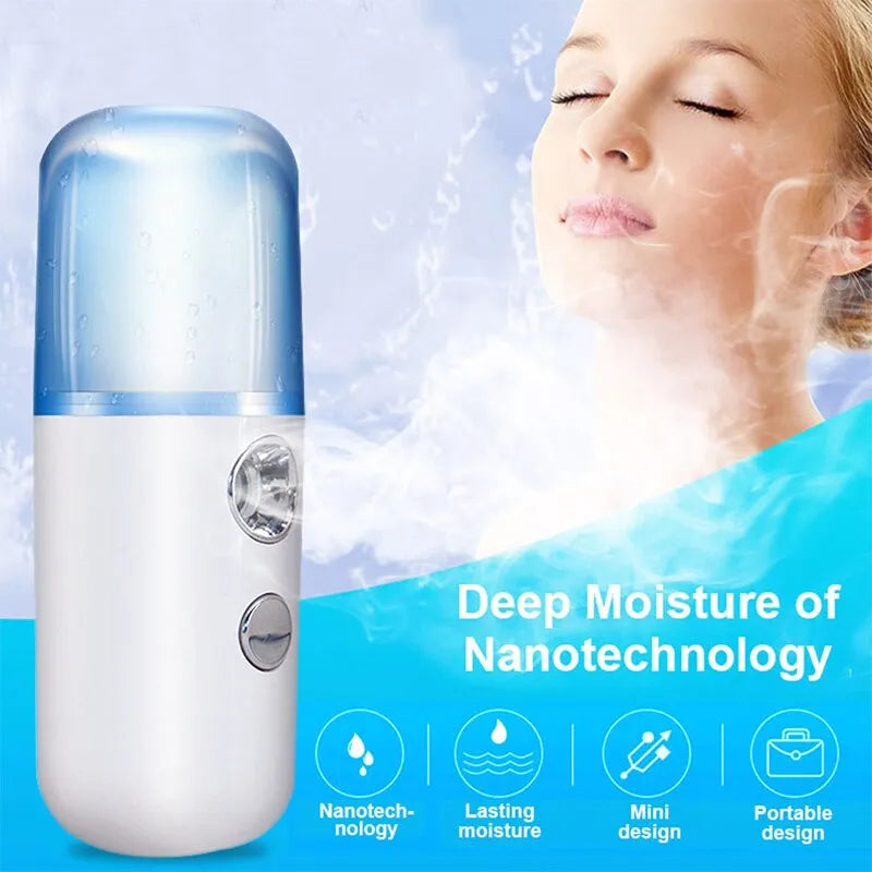 Nano Mist Facial Sprayer - Portable USB Rechargeable Face Steamer with 30ml Tank | Mini Humidifier for Deep Skin Hydration, Anti-Aging and Travel Beauty