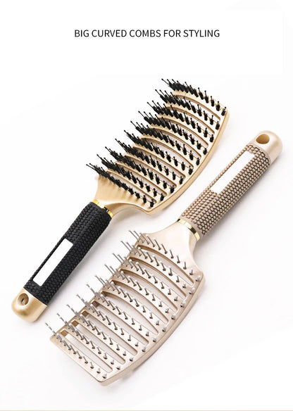 Premium Detangling Hairbrush with Boar & Nylon Bristles - Pain-Free Anti-Frizz Hair Brush for All Hair Types | Ergonomic Scalp Massage Brush for Women, Men & Kids