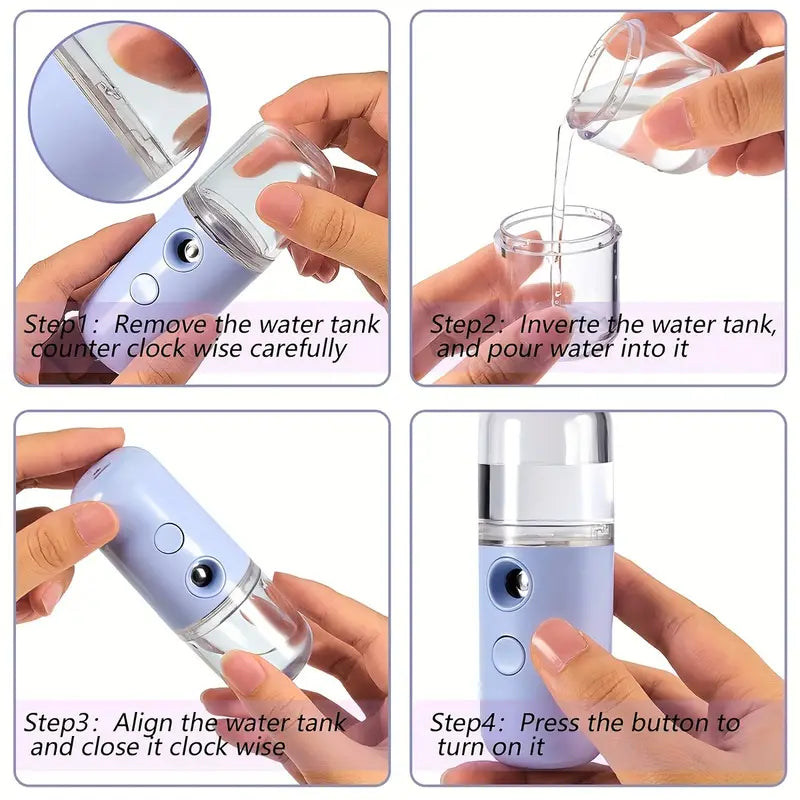 Nano Mist Facial Sprayer - Portable USB Rechargeable Face Steamer with 30ml Tank | Mini Humidifier for Deep Skin Hydration, Anti-Aging and Travel Beauty