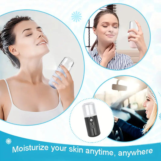 Nano Mist Facial Sprayer - Portable USB Rechargeable Face Steamer with 30ml Tank | Mini Humidifier for Deep Skin Hydration, Anti-Aging and Travel Beauty