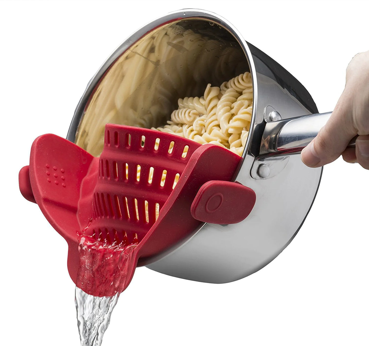 Great Kitchen Universal Clip-On Pot & Pan Strainer - Hands-Free Silicone Colander