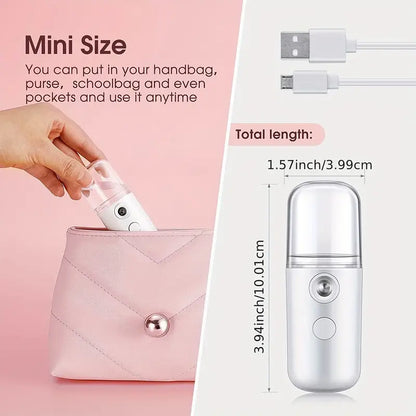 Nano Mist Facial Sprayer - Portable USB Rechargeable Face Steamer with 30ml Tank | Mini Humidifier for Deep Skin Hydration, Anti-Aging and Travel Beauty