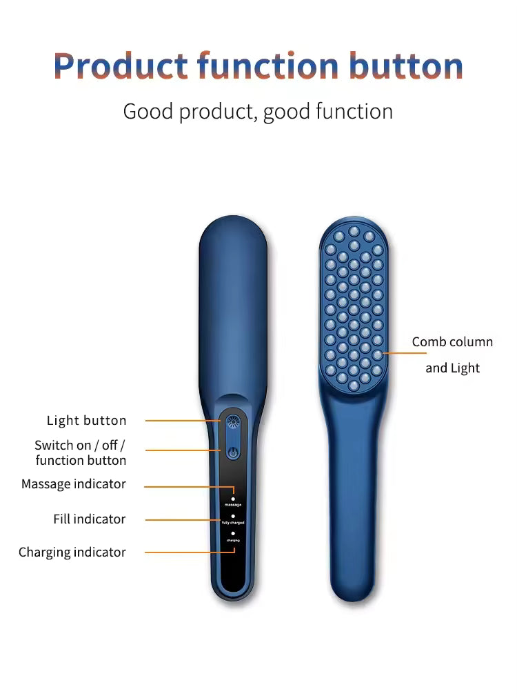 Rechargeable Portable LED Hair Growth Comb - Travel-Size Scalp Massager with Red/Blue Light Therapy & 9 Treatment Modes