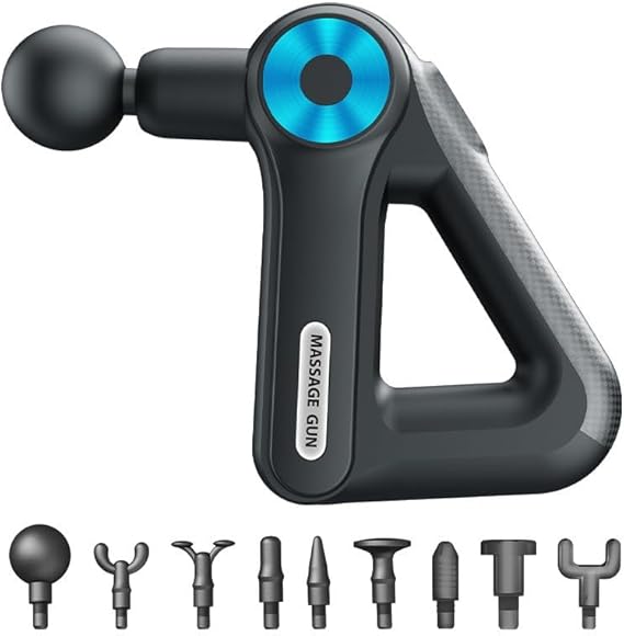 9-Speed Deep Tissue Massage Gun, 9 Heads, LCD Display, Rechargeable, Low Noise, Quiet Handheld Percussion Massager for Muscle Recovery, Pain Relief & Relaxation