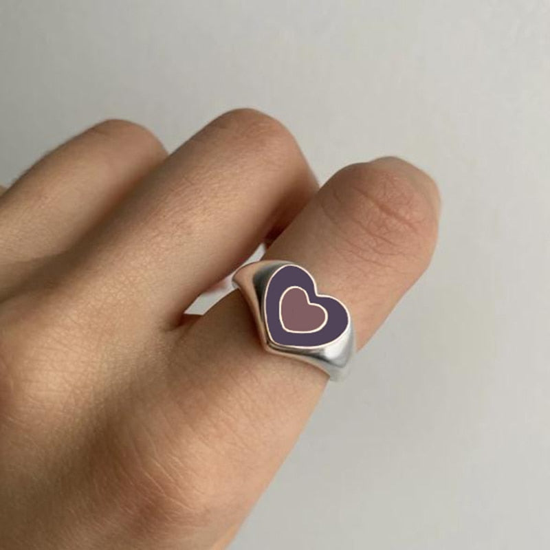 Vintage Heart Ring:  Alloy, Electroplated Finish - Orange/Green/Brown Gold & Silver - Sizes 6, 7, 8