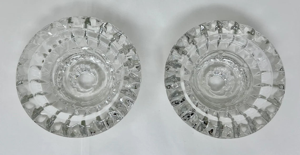 Set of 2 Vintage KIG Indonesia Pressed Glass 3-in-1 Candle Holders