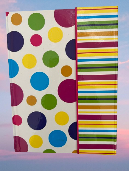 Vibrant Polka Dot Striped A5 Hardbound Writing Journal Notebook - 144 Lines Pages with Magnetic Closure for Students & Writers