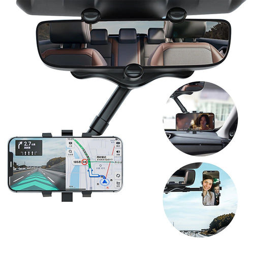 360° Rotatable Review Mirror Smart Phone Holder for Car Buckle Type Universal Adjustable Telescopic Car Rotatable Phone Holder for Car Compatible with all Mobile Phones