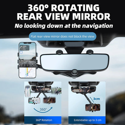 360° Rotatable Review Mirror Smart Phone Holder for Car Buckle Type Universal Adjustable Telescopic Car Rotatable Phone Holder for Car Compatible with all Mobile Phones