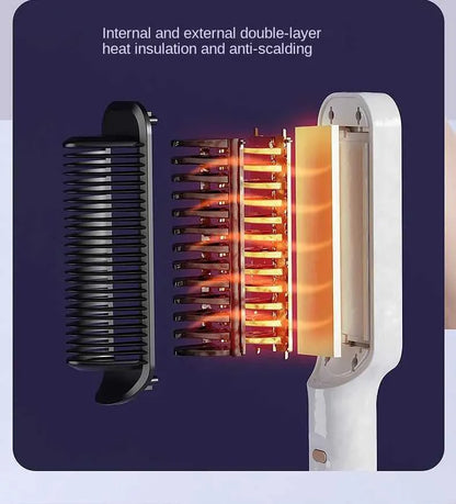 3-in-1 Ceramic Fast-Heating Hair Straightener Comb with Negative Ions - Anti-Scald, 5-Temp Settings & LCD Display for All Hair & Beard Types, White