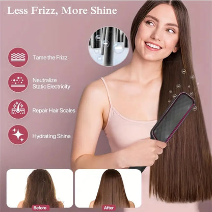 3-in-1 Ceramic Fast-Heating Hair Straightener Comb with Negative Ions - Anti-Scald, 5-Temp Settings & LCD Display for All Hair & Beard Types, White