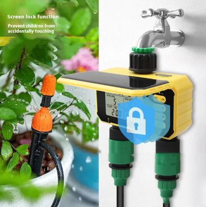 Solar Powered Dual Zone Smart Irrigation Timer - Automatic Watering System for Garden, Farm & Lawn