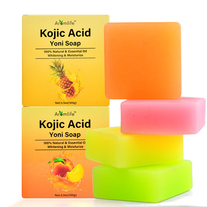 3 Pcs Pure Bliss Kojic Acid Yoni Soap - Natural Intimate Whitening & pH Balance Bar, Organic Feminine Hygiene Cleanser with Essential Oils, Moisturizing Daily Care Soap 3.5oz (Strawberry, Pineapple, Peach)