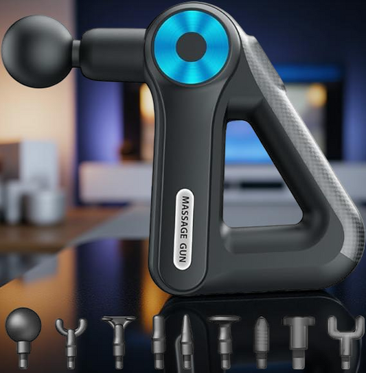 9-Speed Deep Tissue Massage Gun, 9 Heads, LCD Display, Rechargeable, Low Noise, Quiet Handheld Percussion Massager for Muscle Recovery, Pain Relief & Relaxation