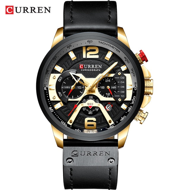 Leather Military Chronograph Wristwatch