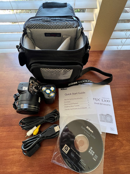 Nikon Coolpix L100 10MP Digital Camera with 15x Optical VR Zoom + Lowepro Case & Accessories