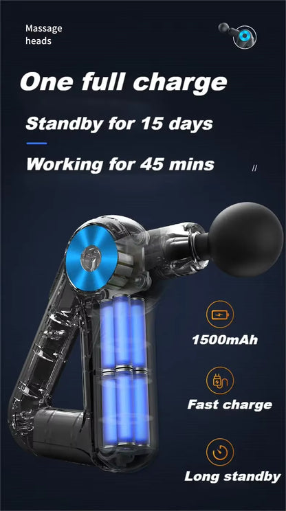 9-Speed Deep Tissue Massage Gun, 9 Heads, LCD Display, Rechargeable, Low Noise, Quiet Handheld Percussion Massager for Muscle Recovery, Pain Relief & Relaxation