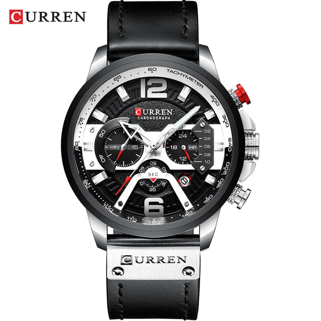 Leather Military Chronograph Wristwatch