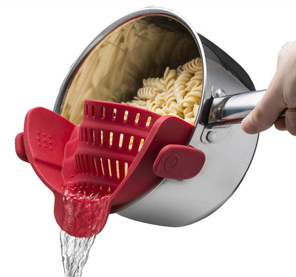 Great Kitchen Universal Clip-On Pot & Pan Strainer - Hands-Free Silicone Colander