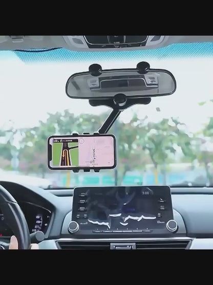 360° Rotatable Review Mirror Smart Phone Holder for Car Buckle Type Universal Adjustable Telescopic Car Rotatable Phone Holder for Car Compatible with all Mobile Phones